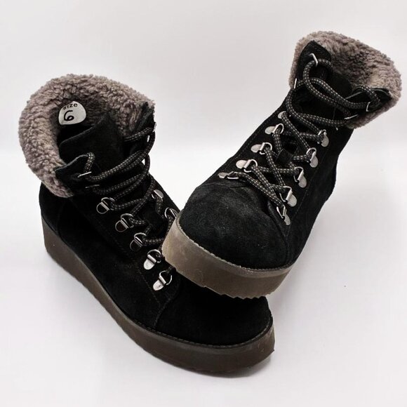 SAM EDLEMAN Franc Faux Shearling Trim Hiking Black Suede, Women Size 6, $170 NEW - Picture 5 of 8